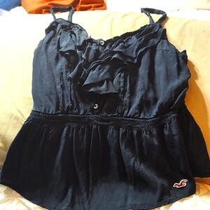Hollister Women's Navy Blue Ruffle Top